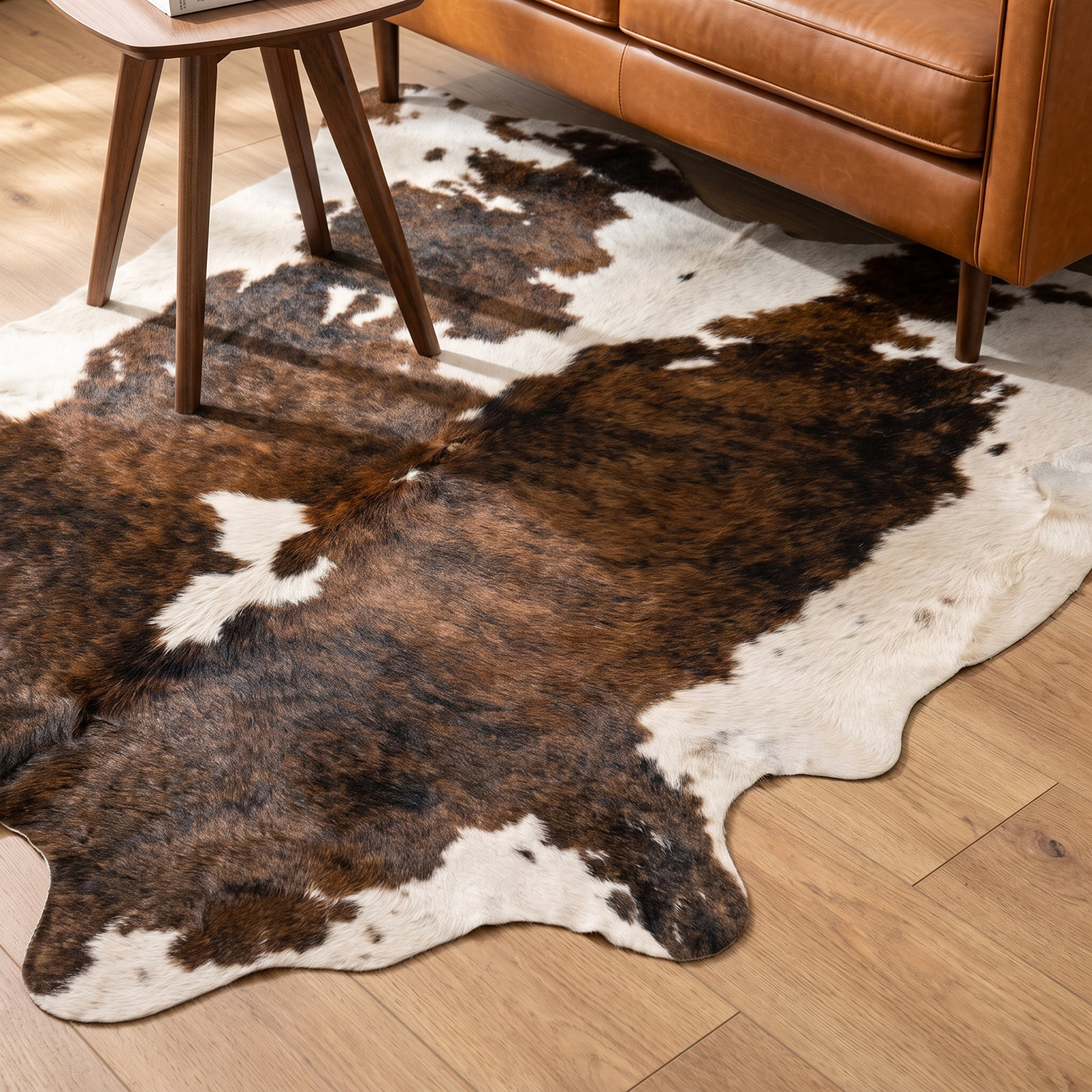 Epic Beige Brown Faux Cowhide Rug, Novelty 6'2" x 8'