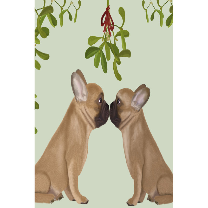 French Bulldogs And Mistletoe by Fab Funky - Wrapped Canvas Painting, 30cm H x 20cm W
