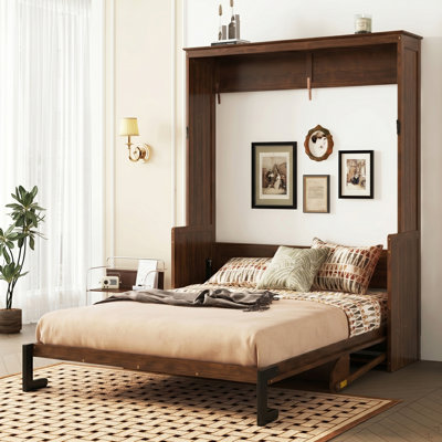 Grand lit escamotable en bois, lit escamotable mural peu encombrant, armoire murale