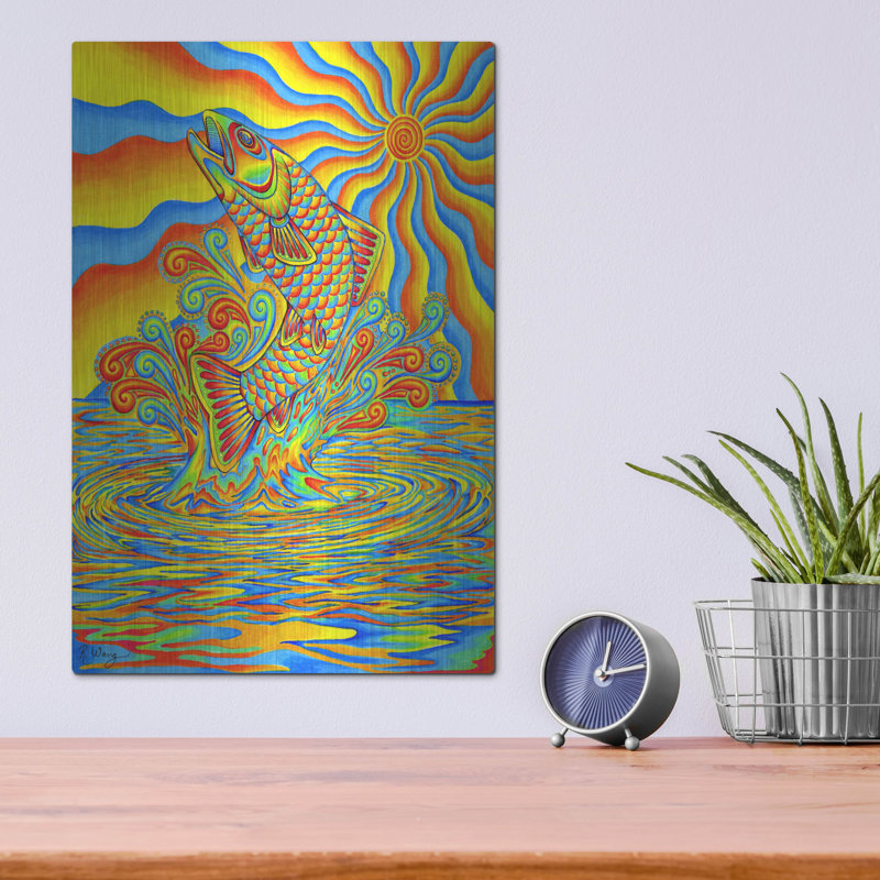 Art mural en métal Winston Porter «psychedelic rainbow trout» par Rebecca Wang, H 16 po x l 12 po