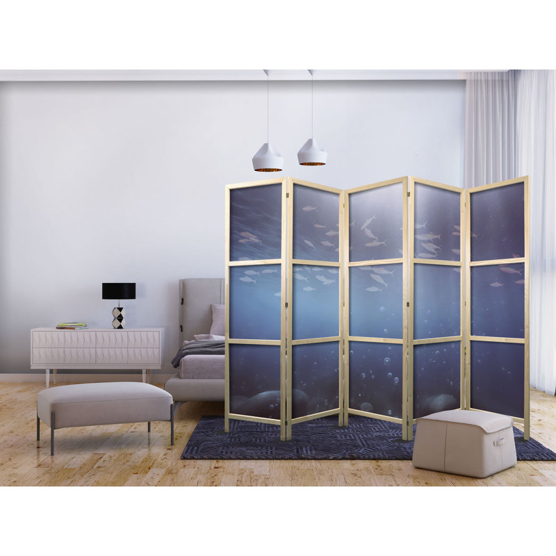 171cm H Solid Wood Folding Room Divider, 171cm H x 225cm W x 1.2cm D, 5