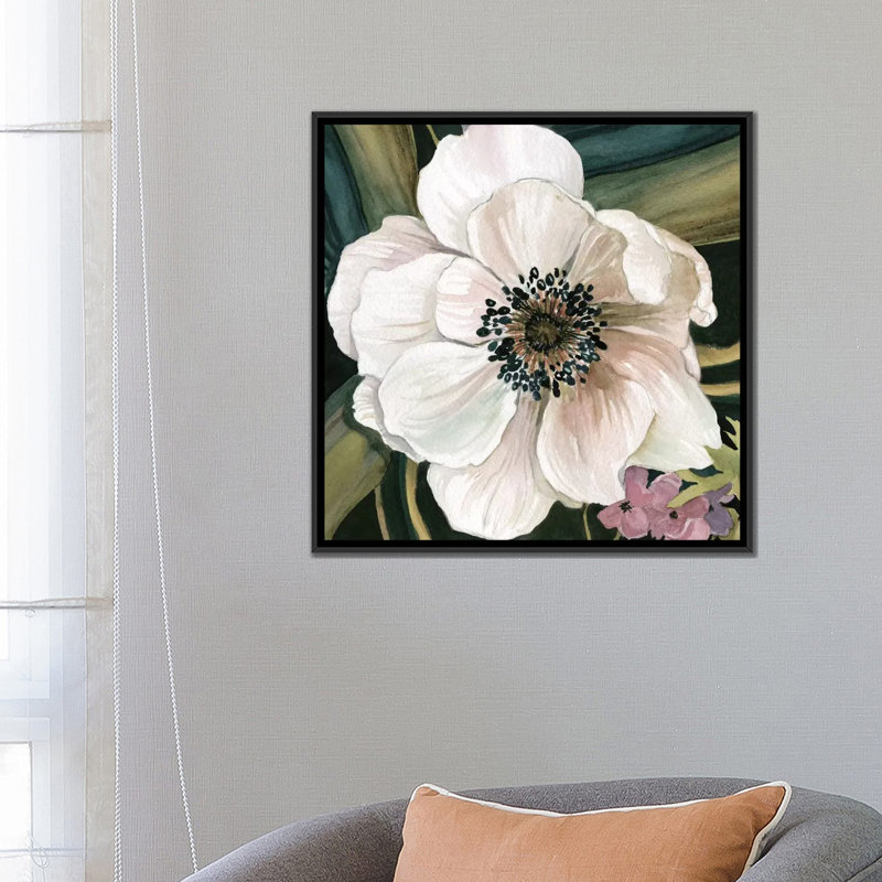 « anemone study iv », reproduction sur toile tendue, H 18 po x l 18 po x P 1,5 po, Pas de tapis, Toile avec cadre noir