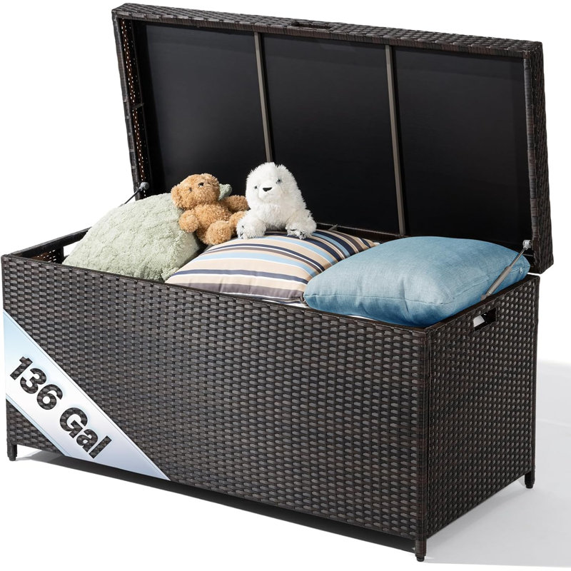 Bme 51.75'' W 136 Gallons Water Resistant Wicker Deck Box in Brown
