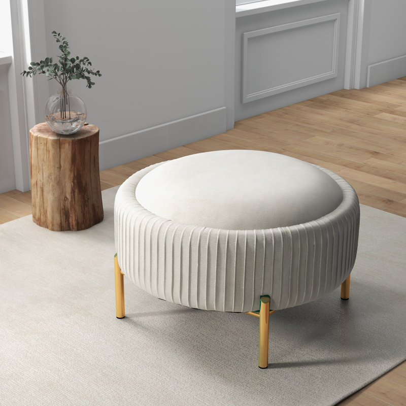 Repose-pieds rond avec rangement Chynna, Beige