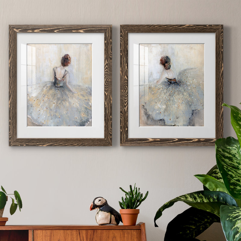 Beautiful Contemplation - ensemble de 2 peintures, Papier, cadre noyer, H 20 po x l 34 po x P 1,5 po