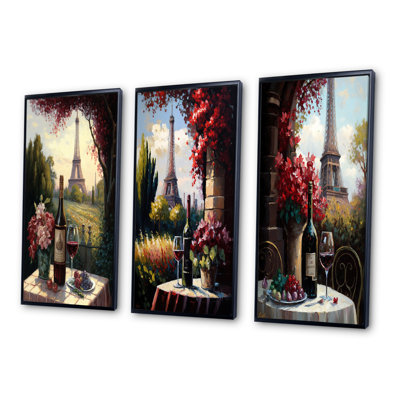 " Savouring Red Wine By The Paris Eiffel Tower " 3 - Pieces