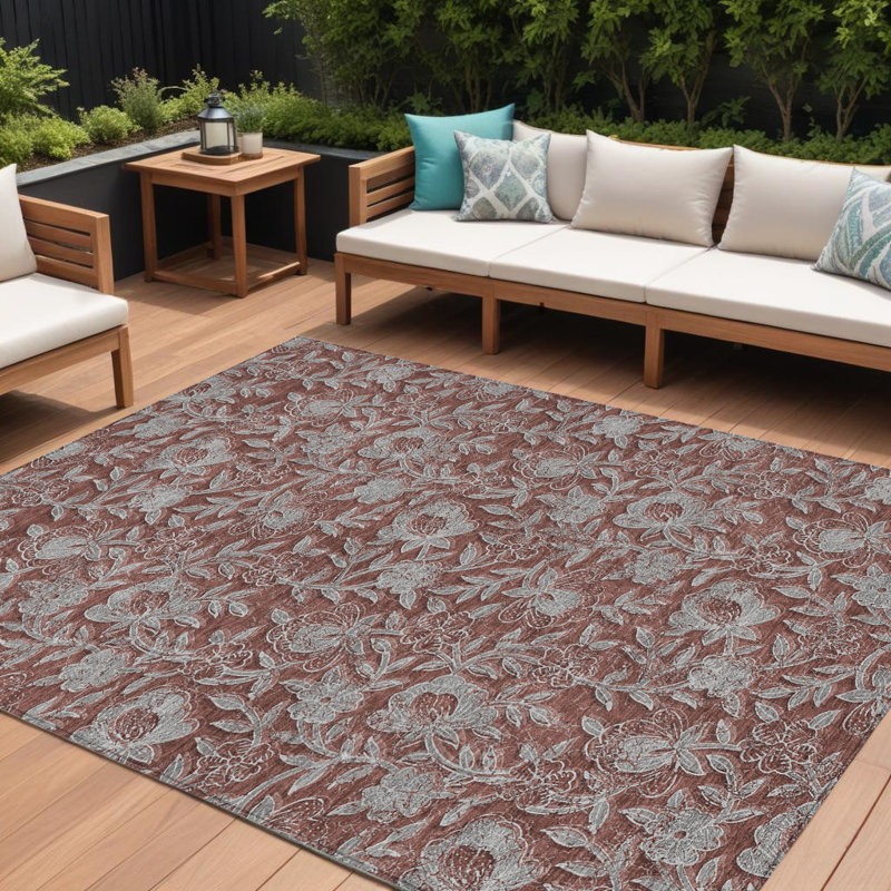 Tapis d'intérieur lavable à motif floral gris 10 pi x 14 pi