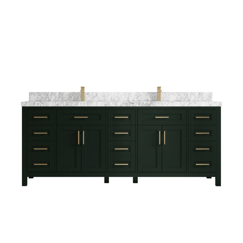 Huntwood 84" Double Bathroom Vanity Set, Carrara Marble