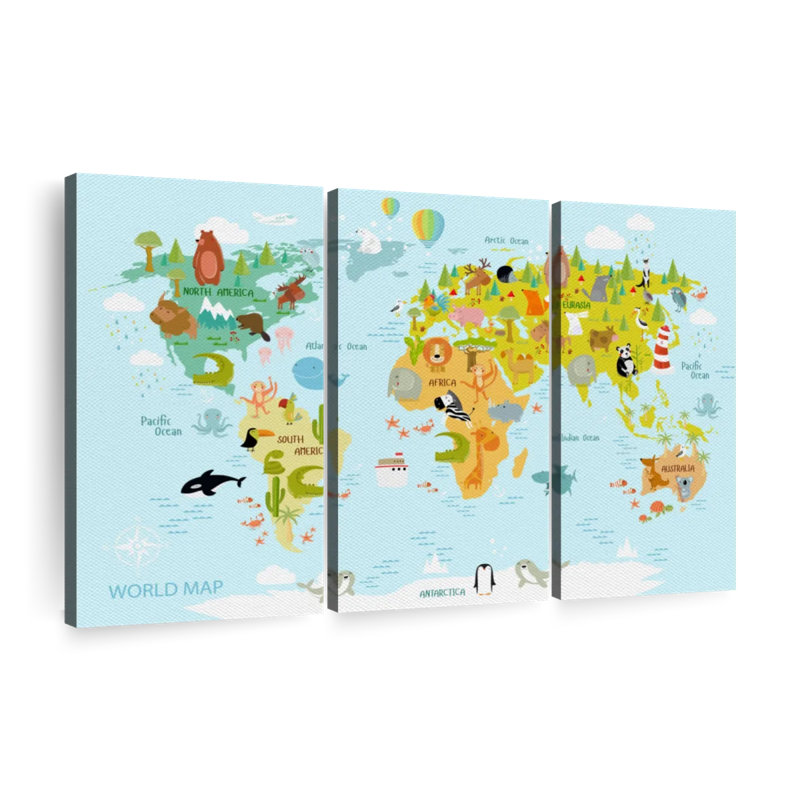 "Carte du monde des animaux" sur toile, H 20 po x l 33 po x P 1,25 po
