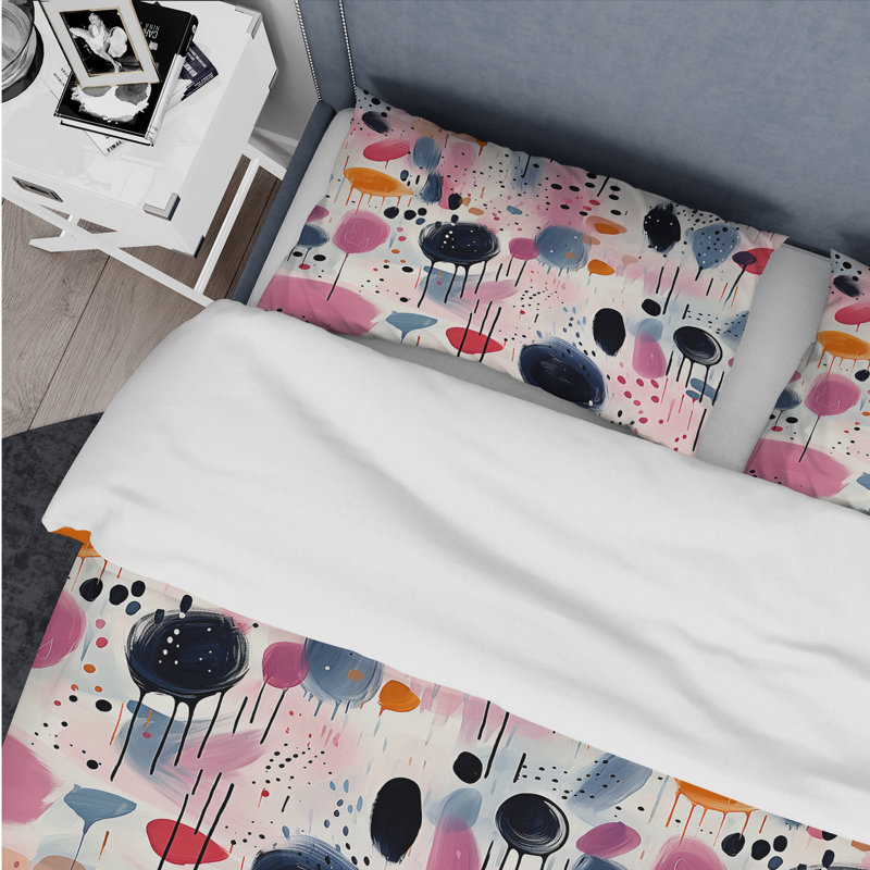 Literie rose et beige Harmony Strokes, Housse de couette pour très grand lit et 2 très