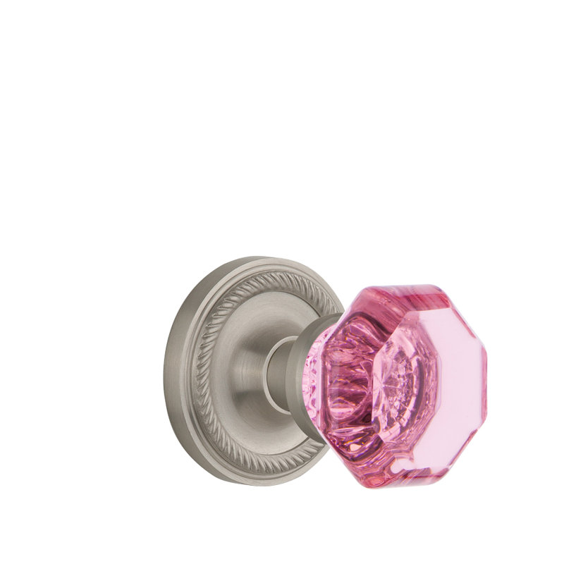 Rosette en corde avec bouton de porte rose Waldorf, 2 3/4 po, Nickel satiné