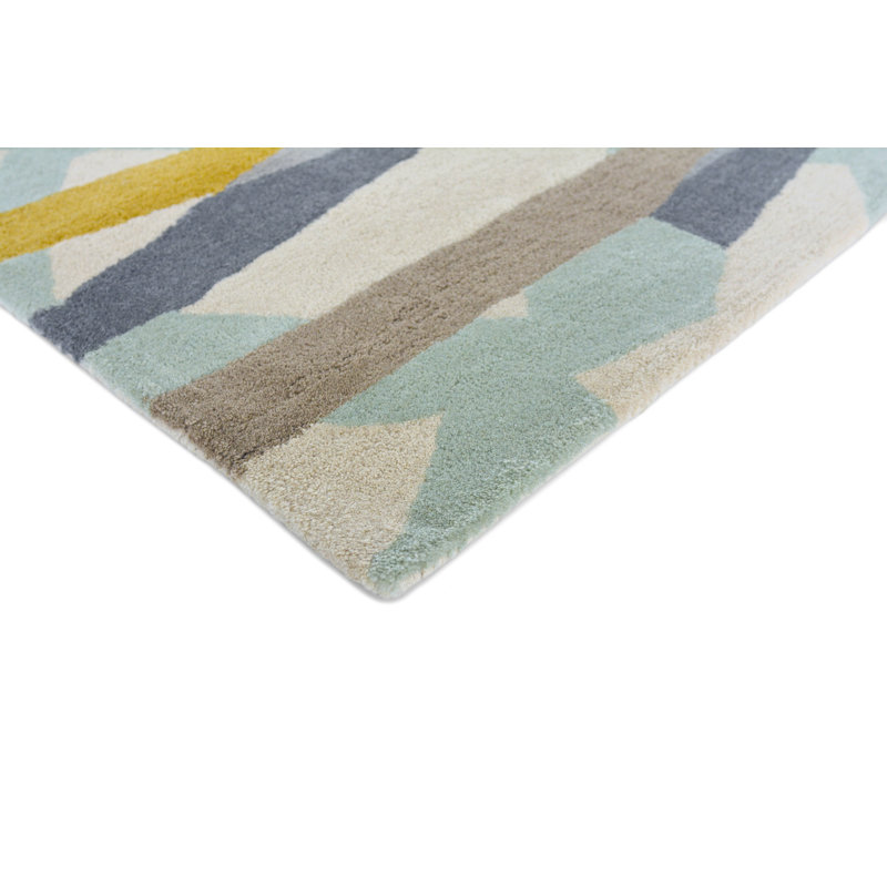 Diffinity Wool Abstract Area Rug in Green/Gray/Blue/Yellow, Rectangle 6'7" x 9'2"