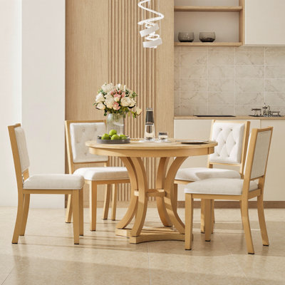 Ensemble de table de salle à manger 5 pièces avec table ronde extensible et 4 chaises rembourrées