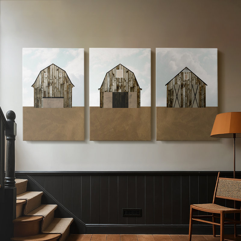 A Barn's Portrait I - Toile tendue sur mesure avec châssis - 3 pièces, H 48 po x l 96 po, Impression sans cadre