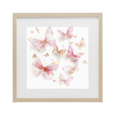 «Pink & Gold Butterfly Rabble», reproduction encadrée sous verre, design by Creative Studio