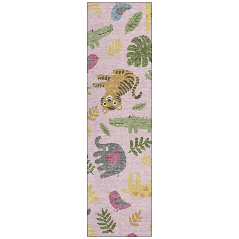 Machine Washable Indoor/Outdoor Chantille ACN2578 Kids Rug, 2'3" x 7'6" Runner, Pink