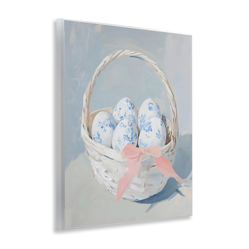 Plaque murale bleue avec œuf floral, design par Arlington Prints