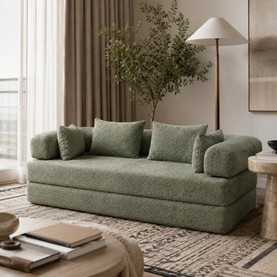 Calivane 78.9'' Convertible Sleeper Sofa with Removable Armrests, Chenille Folding Sofa Bed with Modular Design, 2-Seater Loveseat Couch with 4 Pillows, No Assembly Required
