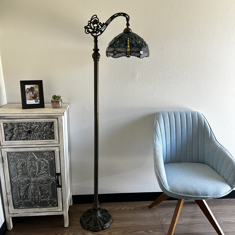 Lampe sur pied Phillipsville Tiffany en forme de libellule en verre coloré avec ampoule à DEL avec col-de-cygne et l 20 po x P 12 po x H 63 po