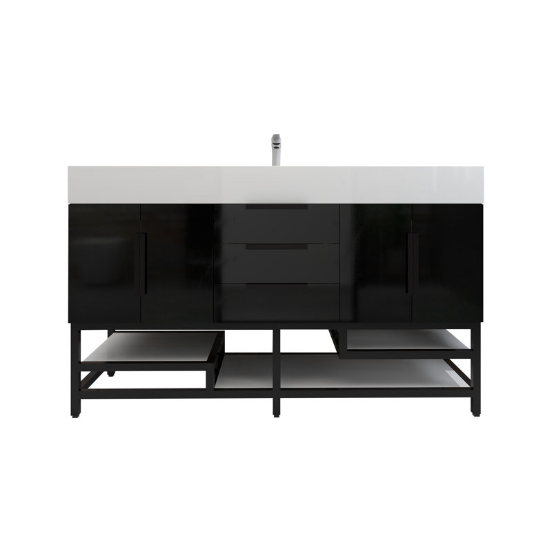 Meuble-lavabo sur pied simple 60 po Jessica, Noir brillant