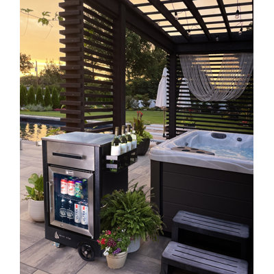 Mont Alpi MAPCM Outdoor Bar Patio Kitchen Island Table Mobile Barbecue Grill Bar Prep Cart Stand with Ceramic Top Counter + Wine Holder with Stainless by Mont Alpi