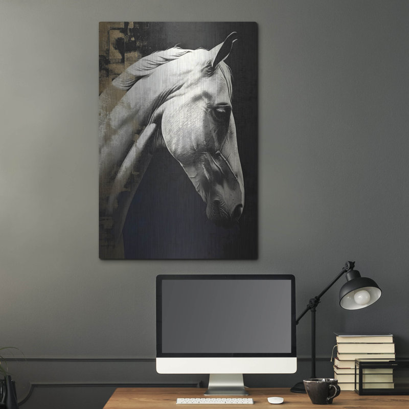 Art mural en métal «White Horse» par Andreas Magnusson, H 36 po x l 24 po