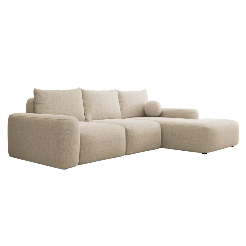 Carnos L-shaped Sofa Bed with Ball Cushion, Beige, Right Hand Facing
