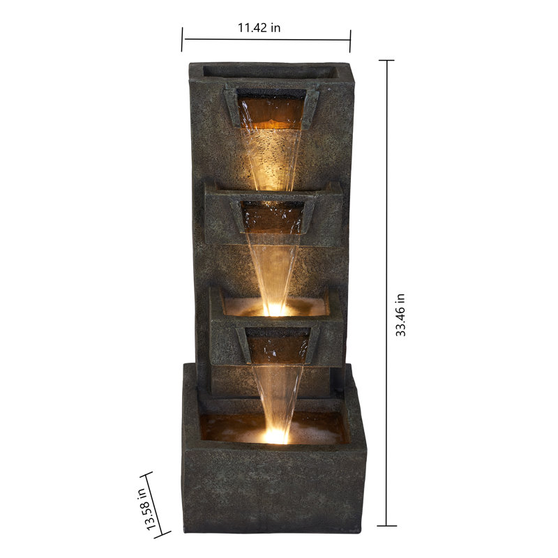 34" H Multi-LeveLED Waterfall Fountain with 3 Warm White LEDS
