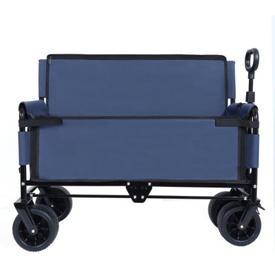 3-in-1 Folding Utility Wagon Cart with Bench Seat, 500LBS Heavy Duty 180L Capacity All Terrain Wheel Collapsible Wagon for Camping Beach Garden Outdoor Use