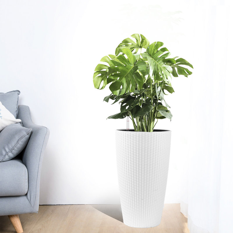 Of 2 22 Inch Faux Planters In White, With Water Level Monitor And Automatic Watering, Ideal For Porch Patio Backyard Planting White Planter Watering Monitor, Beautifying Indoor Outdoor Environments