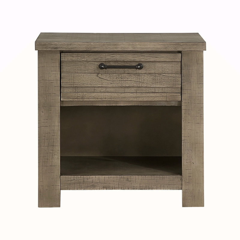 Table de chevet 1 pièce de style rustique gris avec tiroir et rangement