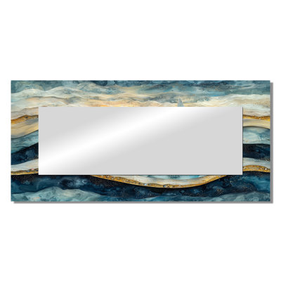 Golden Sailboat On Costal Safire Horizon II - Transportation Wall Mirror Art - Printed On Metal