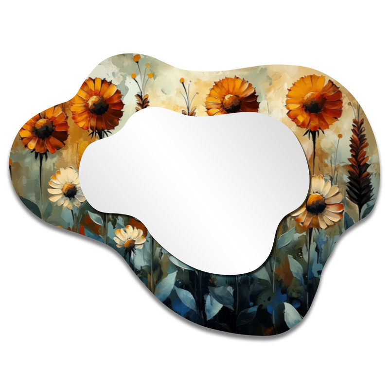 Dreamy Autumn Field of Trestle Flowers - Thistle - miroir mural asymétrique, miroir de coiffeuse traditionnel, imprimé sur métal