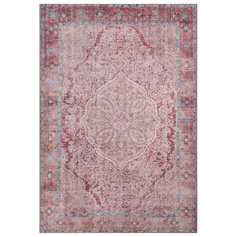 Tapis rouge à motif tissé rétro, Rond 5 pi