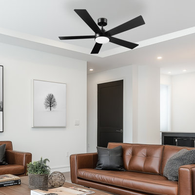 Ventilateur de plafond 52 po avec lumière DEL noir mat avec télécommande et pales réversibles
