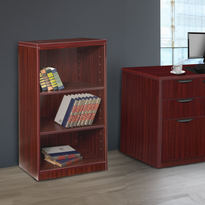 Nebih Reception Desk with Full Pedestal File Cabinet, Mahogany