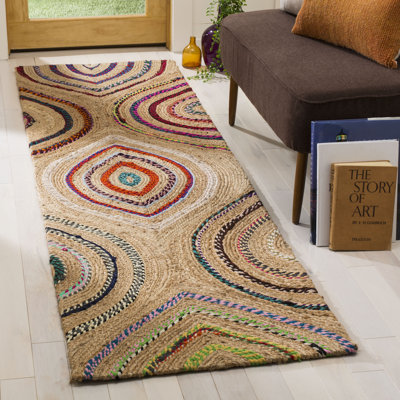 Abhay Hand Woven Jute/Chindi Geometric Rug in Natural