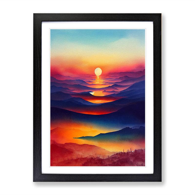 Mountain Sunset No.1 - Single Picture Frame Print, 64cm H x 46cm W x 2cm D, Black