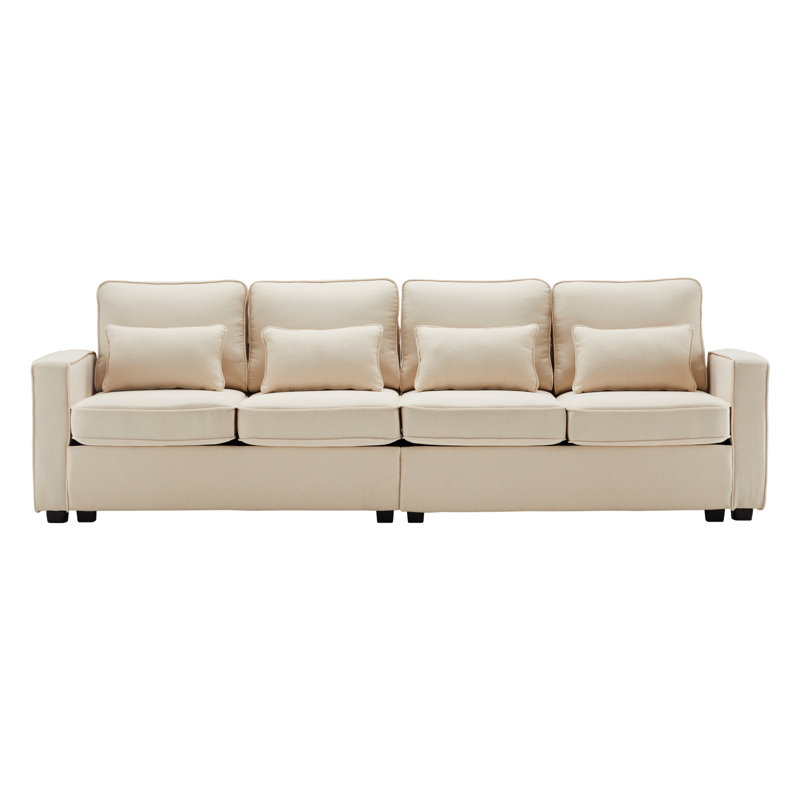 Bobi 4 Seater Linen Sofa & Chaise, Beige
