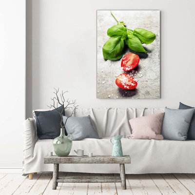Tomatoes And Basil - Wrapped Canvas Print