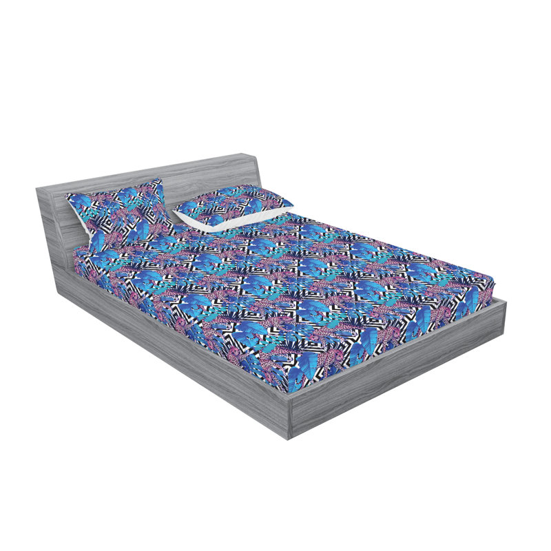 Ambesonne Fitted Sheet & Sham Modern Art Abstract Cheetah Soft Pink Pale Azure Blue