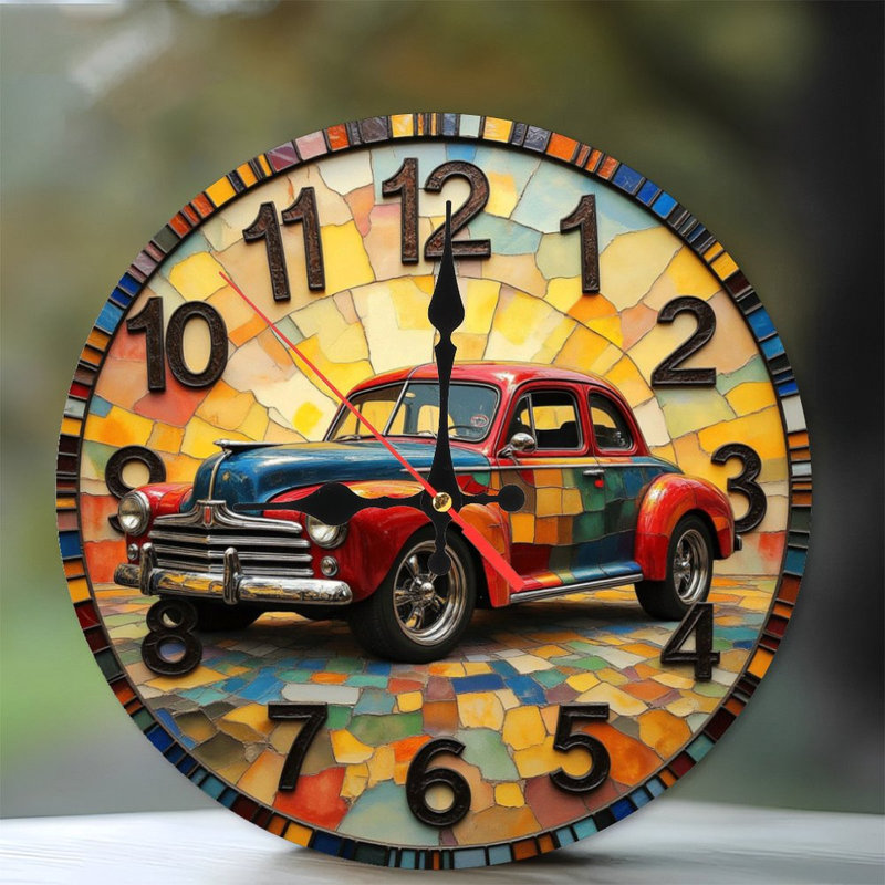 Horloge murale 10 po en MDF rond avec mouvement à quartz silencieux et crochet sans perceuse (piles AA non incluses)