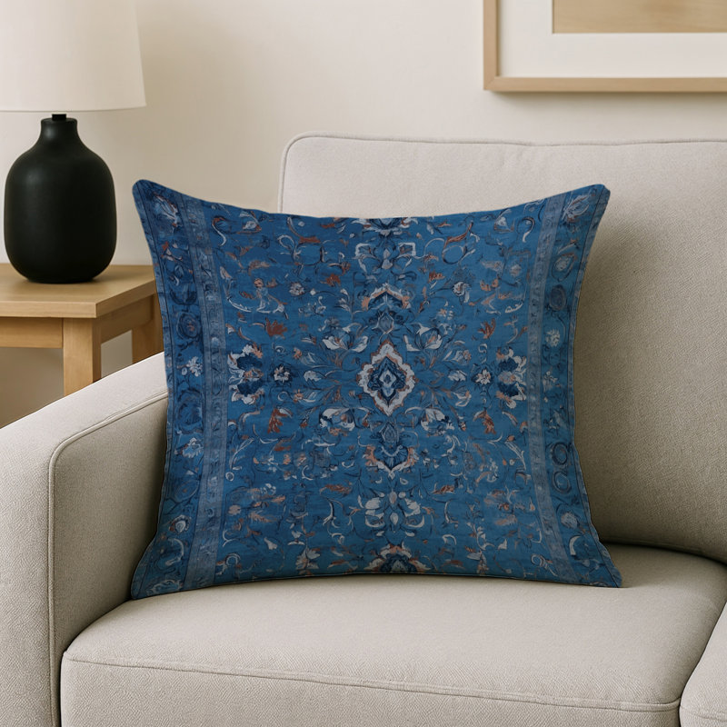Coussin décoratif intérieur / extérieur gris Modern Modern, Carré 16 po, Gris / denim / brun abstrait