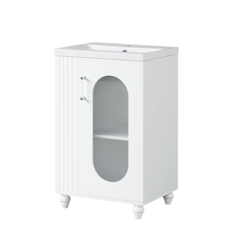 20 in. White MDF Single Sink Freestanding Bathroom Vanity with Ceramic Top