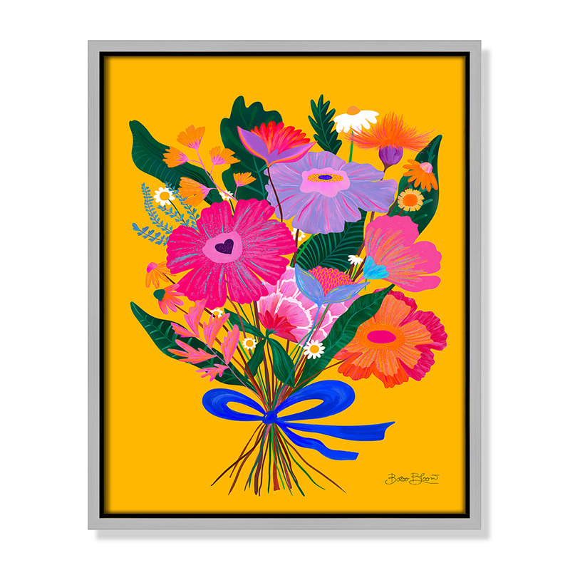 Imprimé éclectique de fleurs par Bloom, Toile avec cadre, Flottant argent, 12.5'' W x 15.5'' H