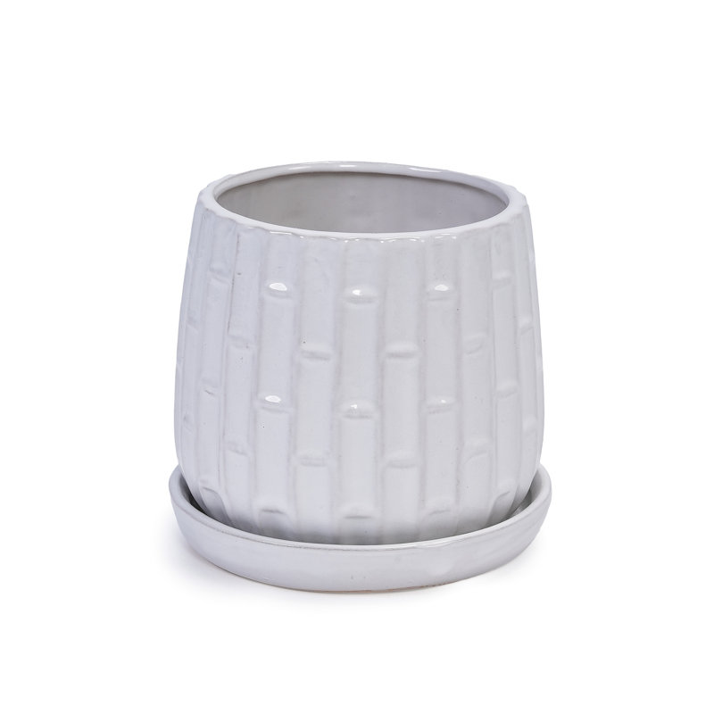 Of 2 7" White Ceramic Planters, Featuring A Drainage Hole And Design For Long-Term Use Flowerpots With Design, Heat- Ideal Flower Display