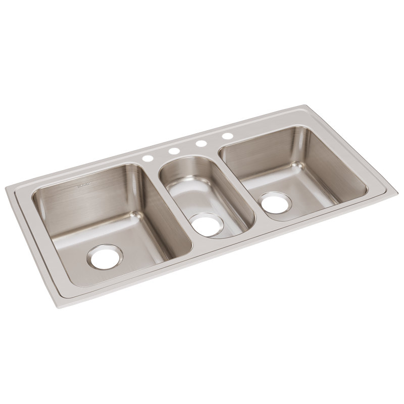 Lustertone 43" L x 22" W Triple Basin Drop-In Kitchen Sink, 4 hole