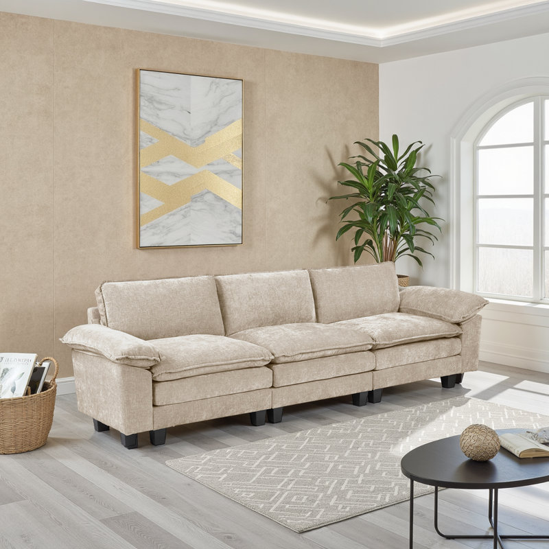 Canapé en chenille moderne et contemporain de 120,5 po Careen avec fabrication en contreplaqué durable et ressorts ensachés en mousse haute densité