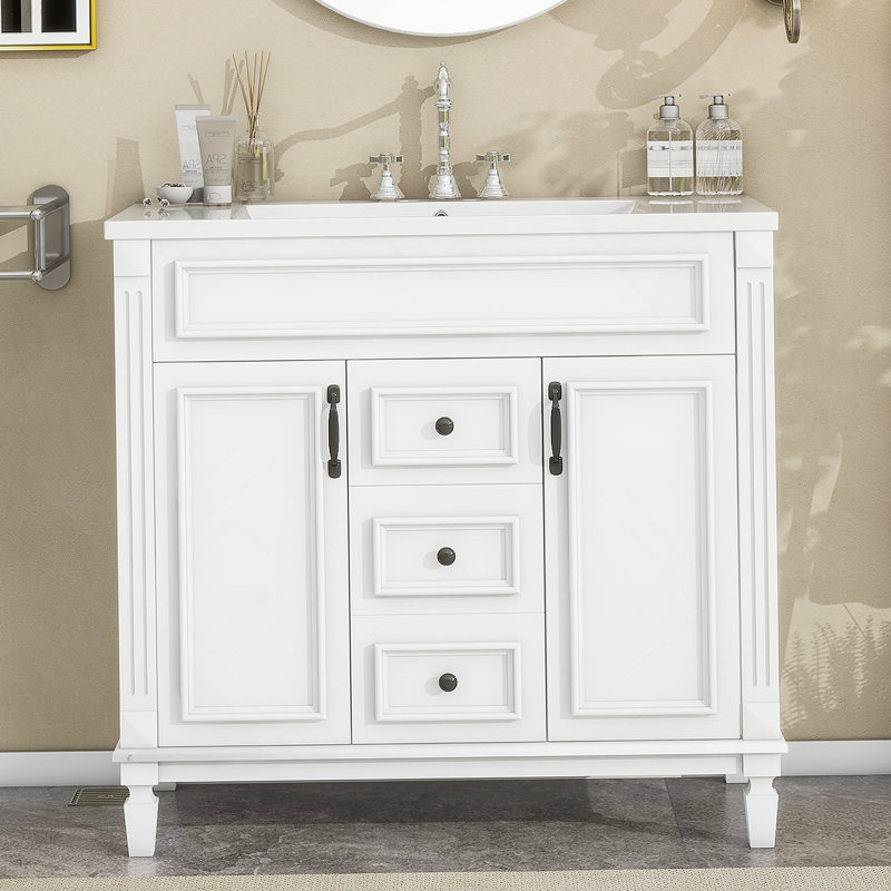 Meuble-lavabo moderne 36 po avec lavabo supérieur, Blanc