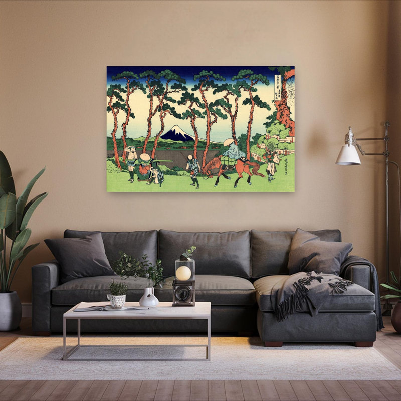 Hodogaya On The Tokaido Classic Traditional Abstract Landscape Mountain Wall Art Print by Katsushika Hokusai - Wrapped Canvas Print